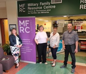 The Lived Experience team visited the Esquimalt Military Family Resource Centre last August as part of the listening tour. Pictured are Atlas team members Polly Maher, Laryssa Lamrock and Brian McKenna with Jacqueline Carle of the MFRC.