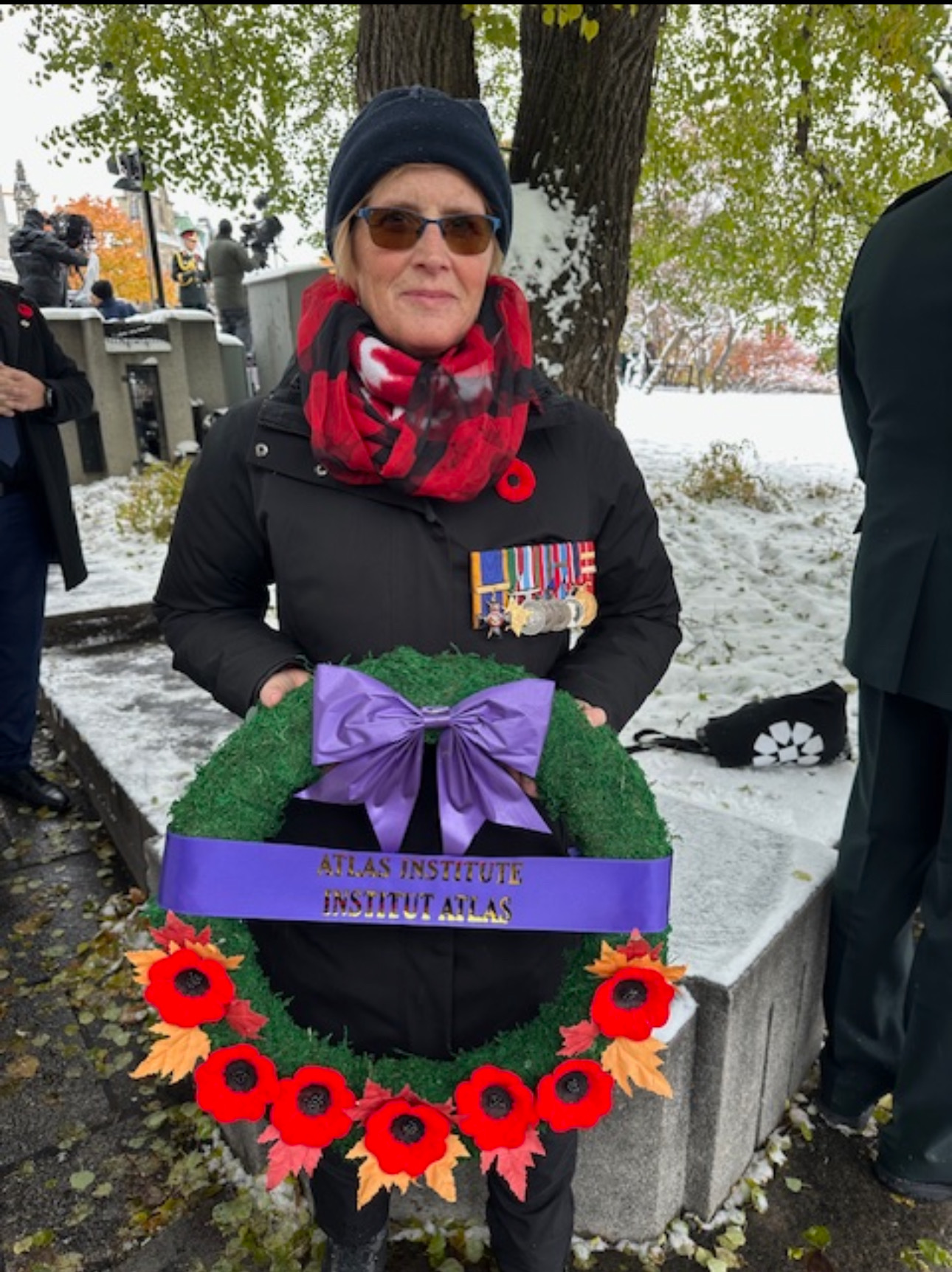 Colonel (Ret’d) Telah Morrison, OMM, CD, Atlas Institute Board Chair, presenting a wreath on behalf of Atlas at the National Remembrance Day Ceremony in Ottawa, ON. Colonel (Ret’d) Telah Morrison, OMM, CD, Atlas Institute Board Chair, presenting a wreath on behalf of Atlas at the National Remembrance Day Ceremony in Ottawa, ON.